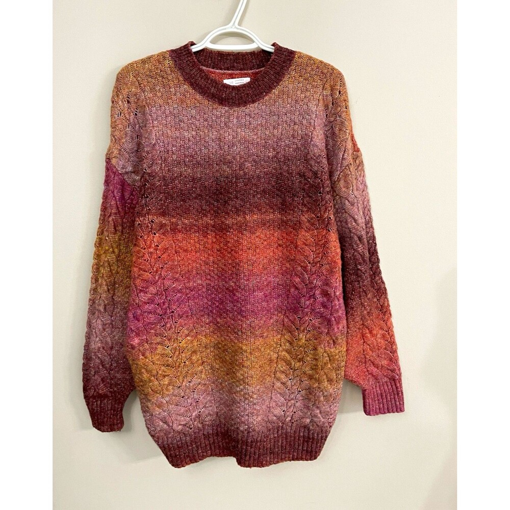 LC Lauren Conrad Colorblock Cable-Knit Mockneck Pullover Sweater Multicolor M